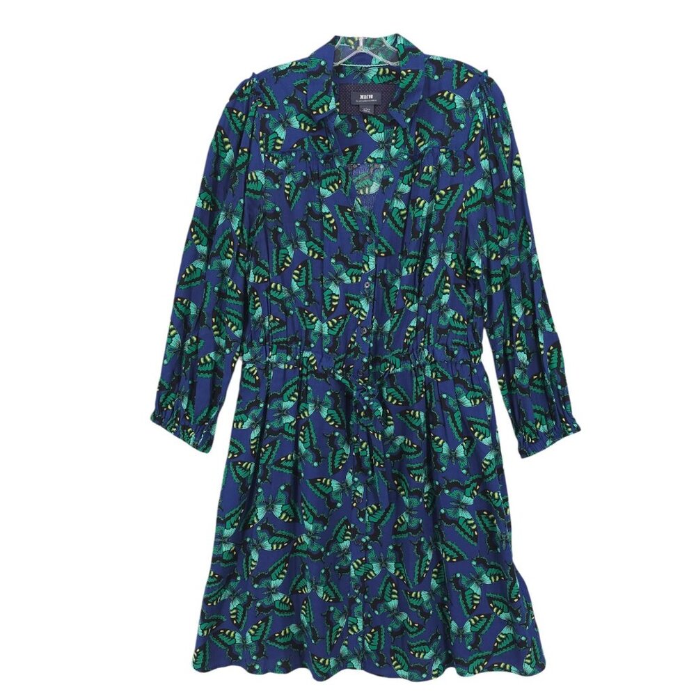 Anthropologie Blue & Green Printed Long Sleeve Dress